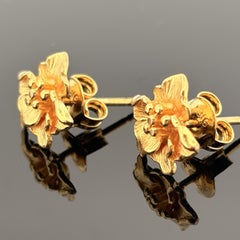 Petite Hibiscus Flower Stud Earrings 22k Yellow Gold