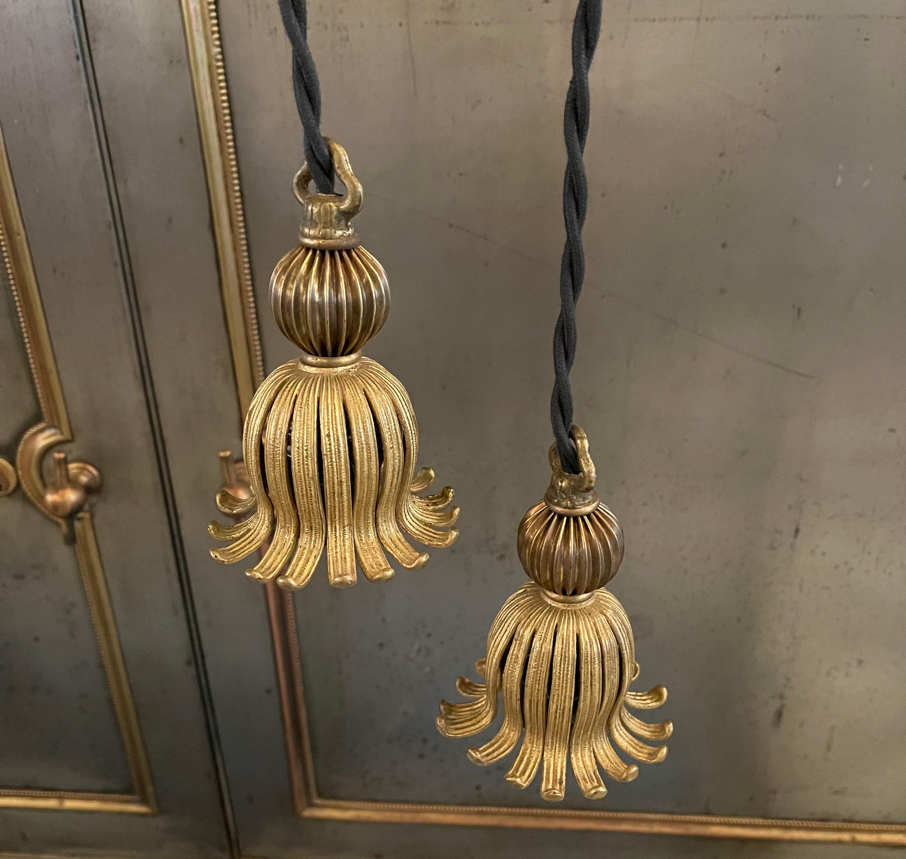 Petite Hollywood Regency Brass Tassle Fitter Pendants In Good Condition In Brooklyn, NY