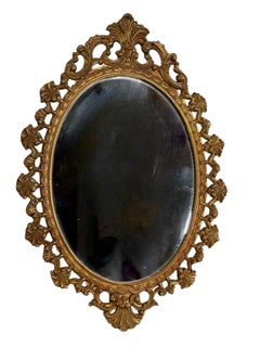 Petite Hollywood Regency Gilded Toleware Vanity Mirror Vintage, Italy 1950s