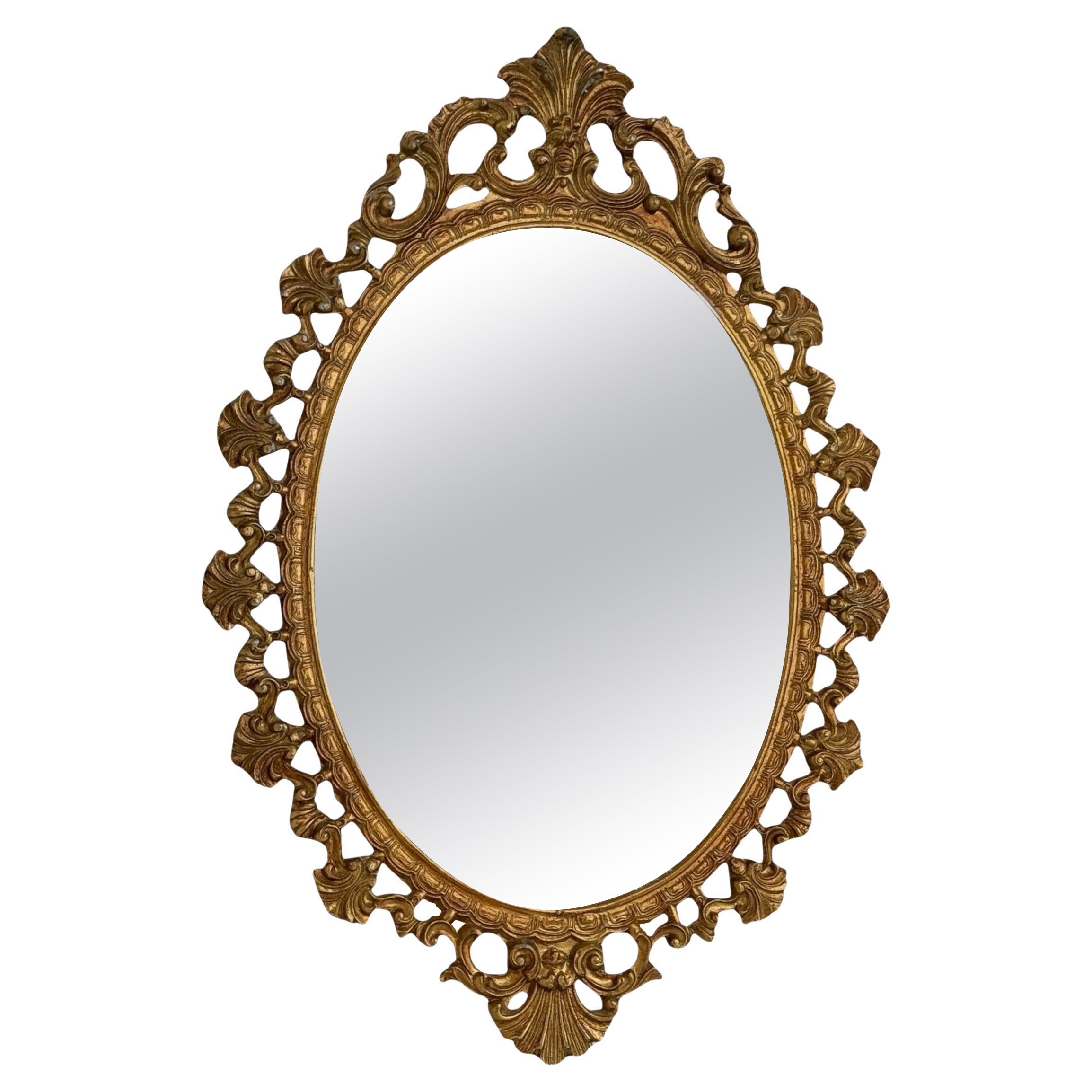 Petite Hollywood Regency Gilded Tole Toleware Vanity Mirror Vintage, Italy 1950s