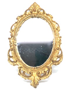 Petite Hollywood Regency Gilded Tole Toleware Vanity Mirror Vintage, Italy 1960s
