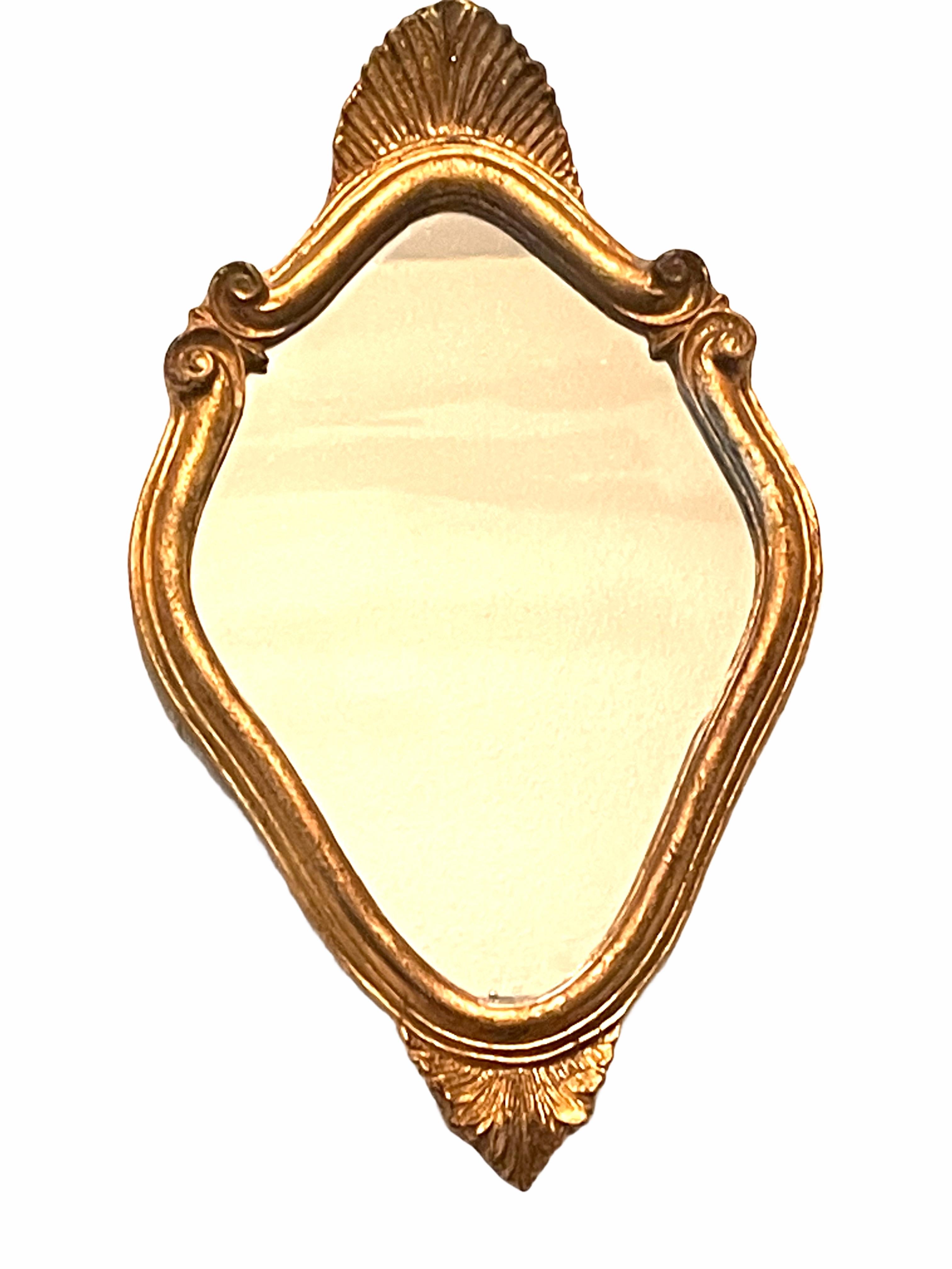 Italian Petite Hollywood Regency Gilded Tole Toleware Vanity Mirror Vintage, Italy 1960s