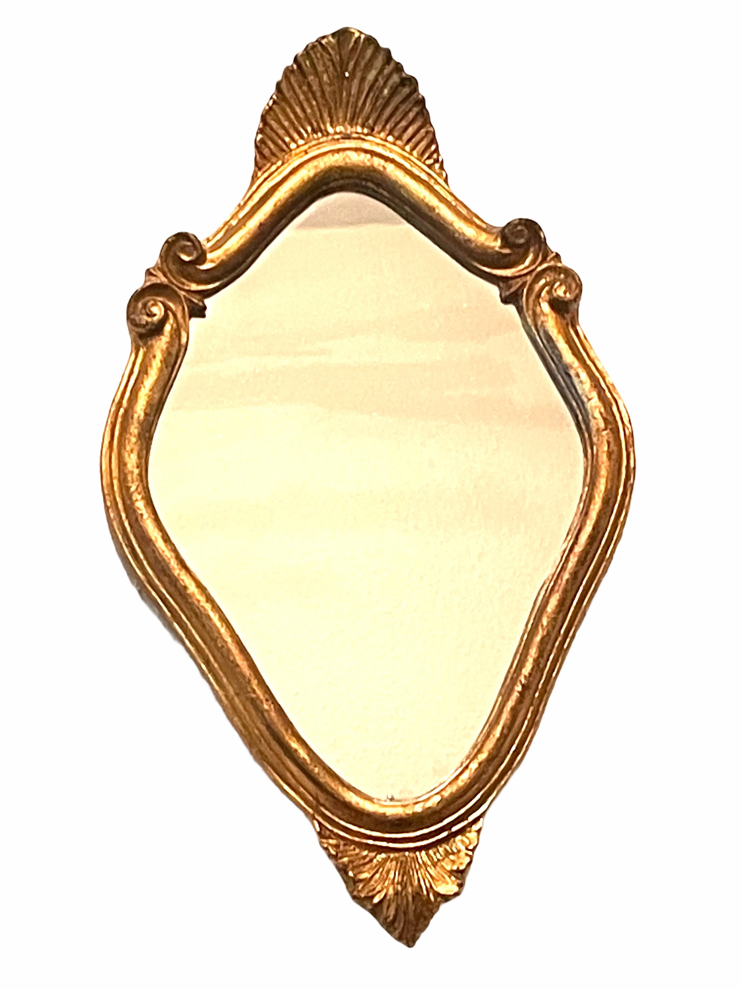 Gilt Petite Hollywood Regency Gilded Tole Toleware Vanity Mirror Vintage, Italy 1960s