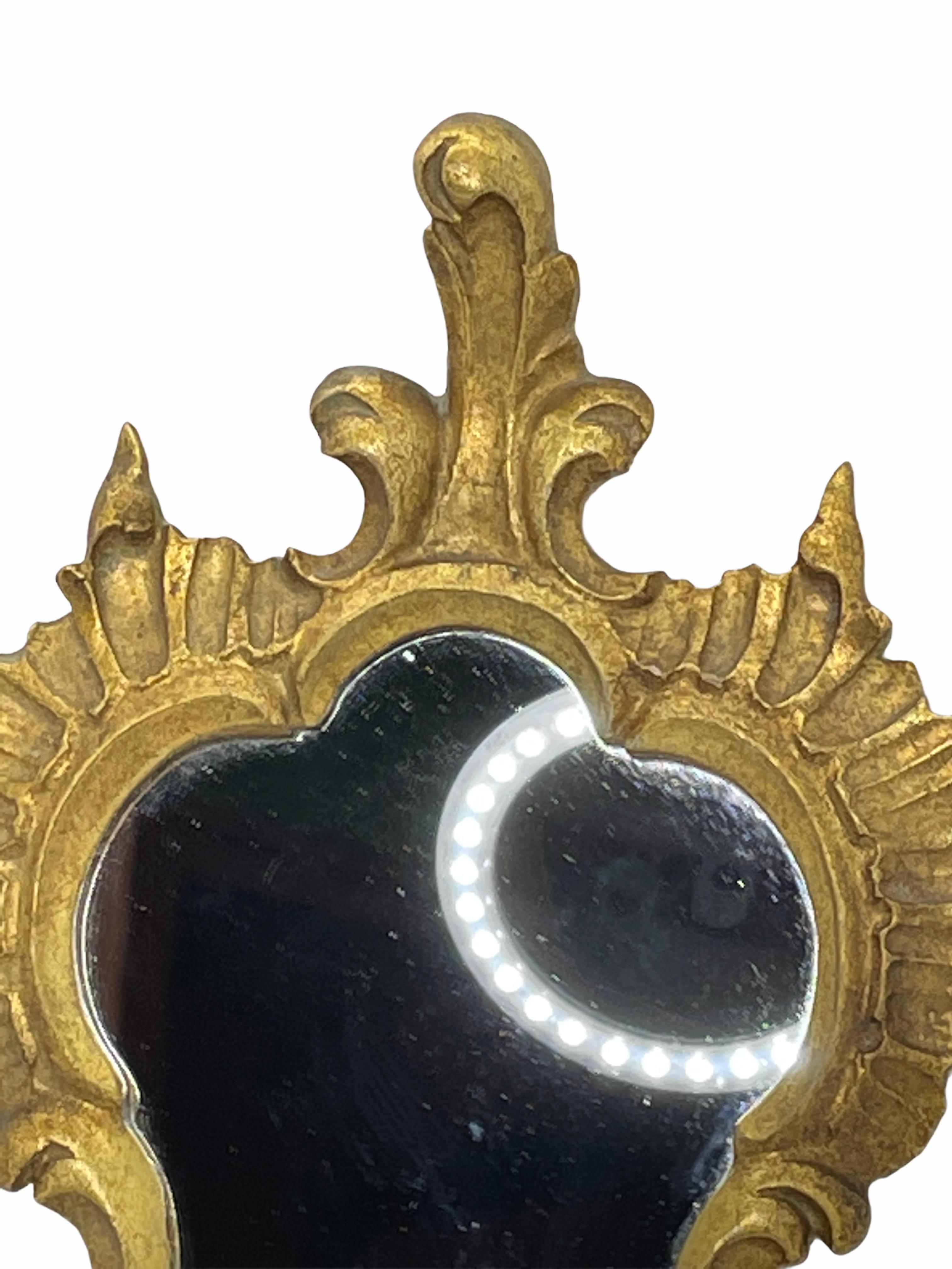 Gilt Petite Hollywood Regency Gilded Tole Toleware Vanity Mirror Vintage, Italy 1960s