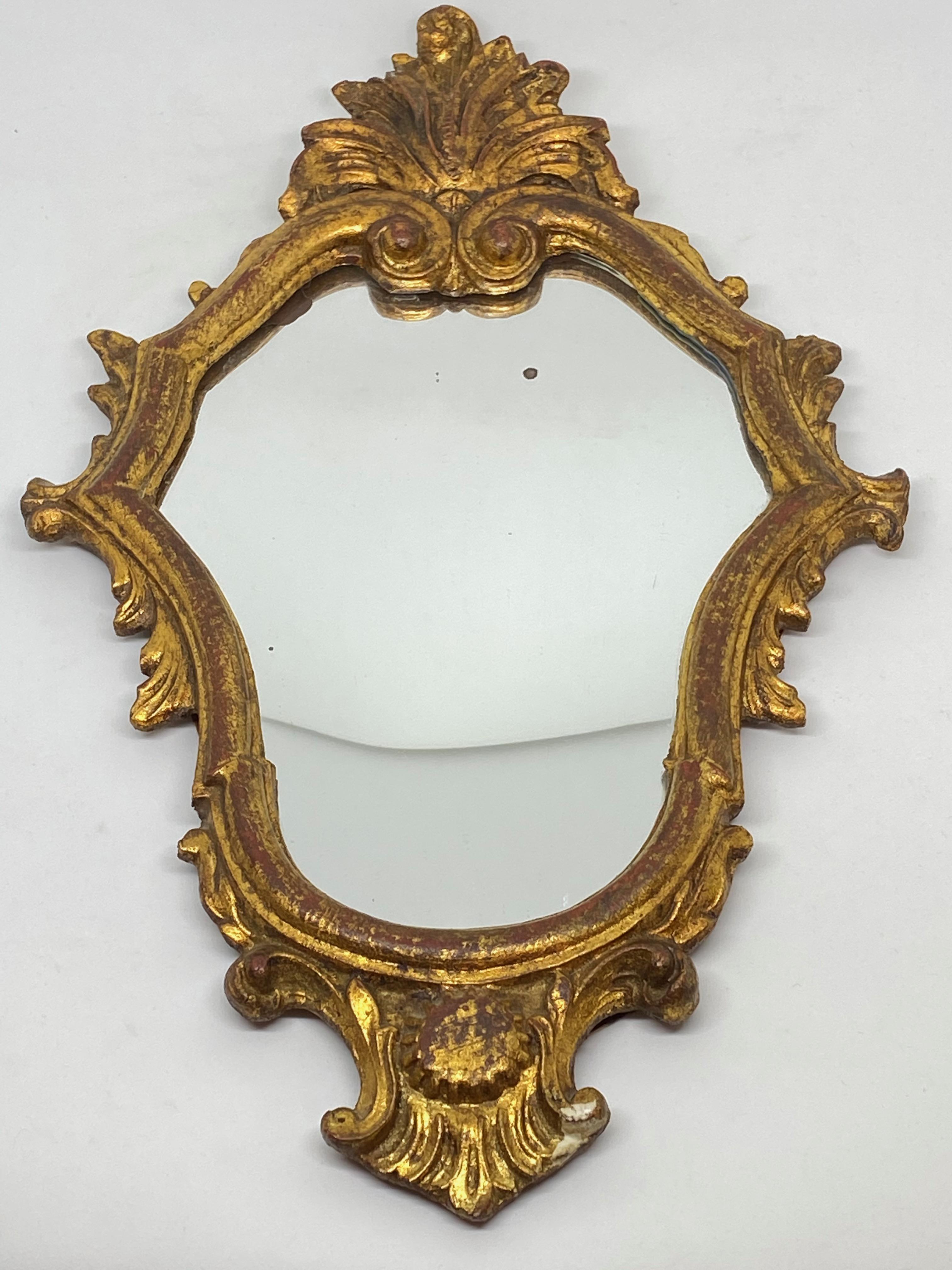 Composition Petite Hollywood Regency Gilded Tole Toleware Vanity Mirror Vintage, Italy 1960s