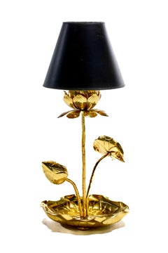Kleine Hollywood-Regency- Lotusblumenlampe aus poliertem Messing von Feldman, um 1960