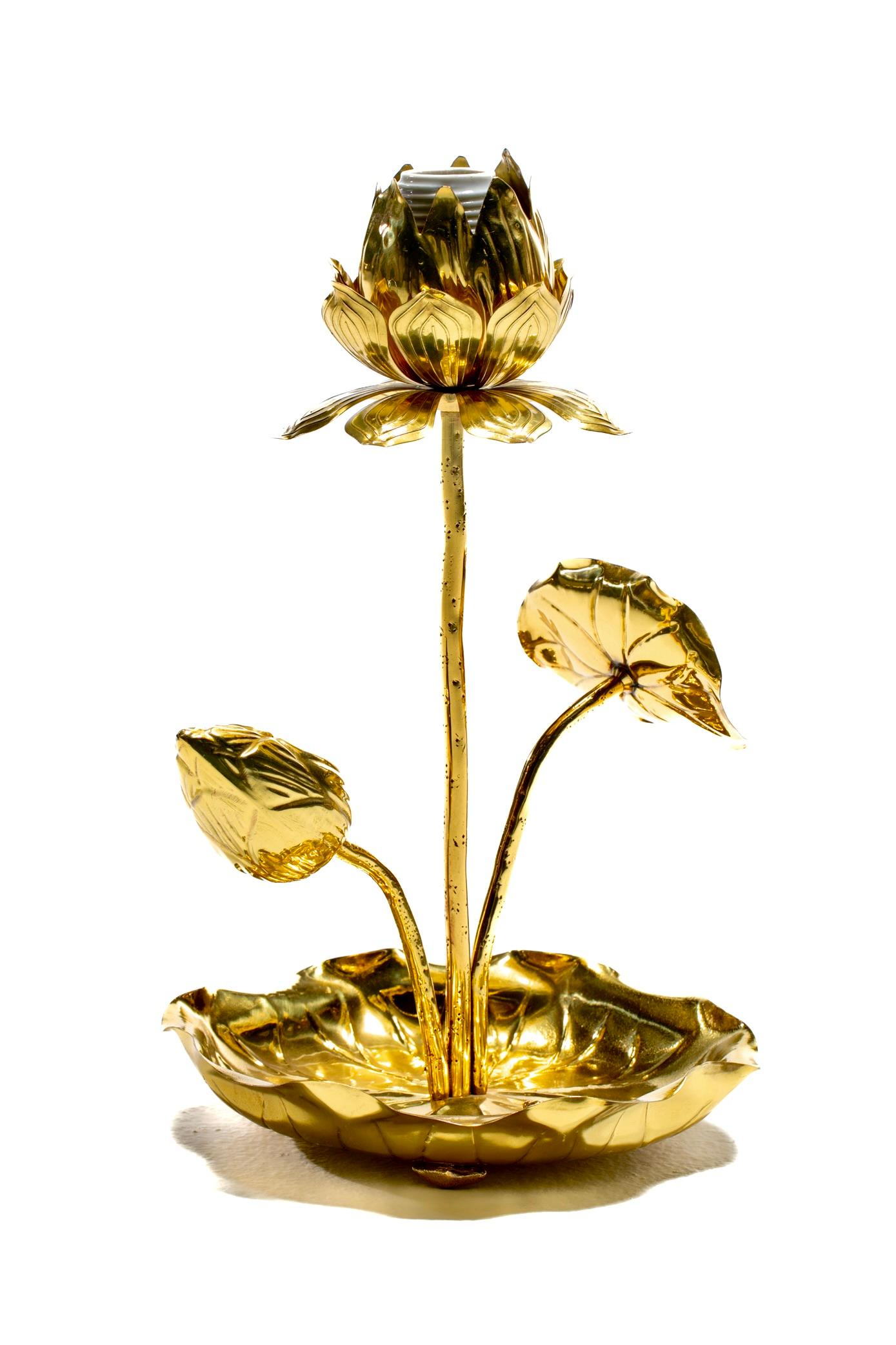 Kleine Hollywood-Regency- Lotusblumenlampe aus poliertem Messing von Feldman, um 1960 (Hollywood Regency) im Angebot