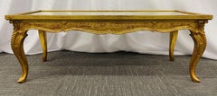 Petite Hollywood Regency Style Coffee Table, Giltwood Base, Antiqued Mirror Top