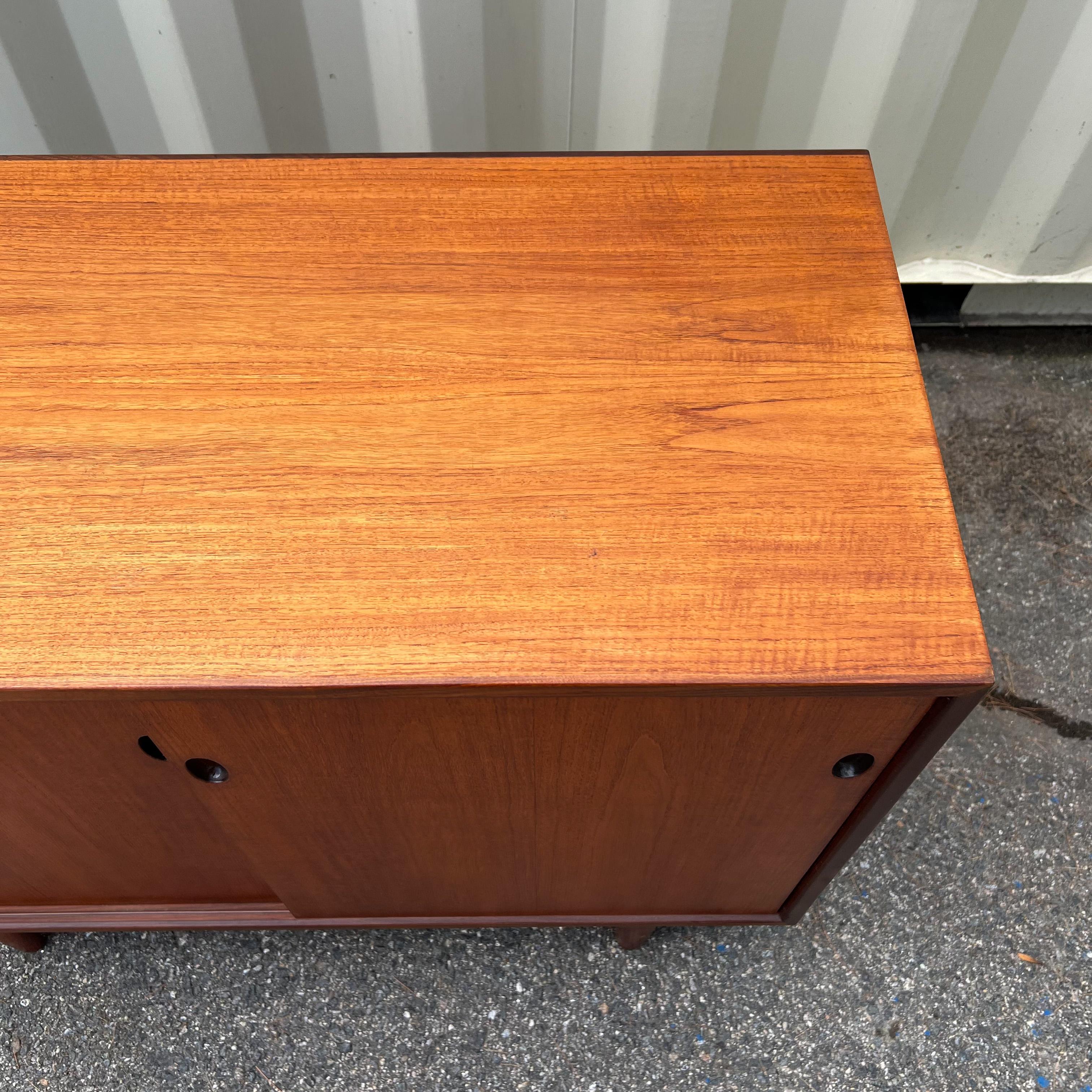 Petite IB Kofod-Larsen for Clausen and Son Teak Credenza w/ Sliding Doors In Good Condition In Asheville, NC