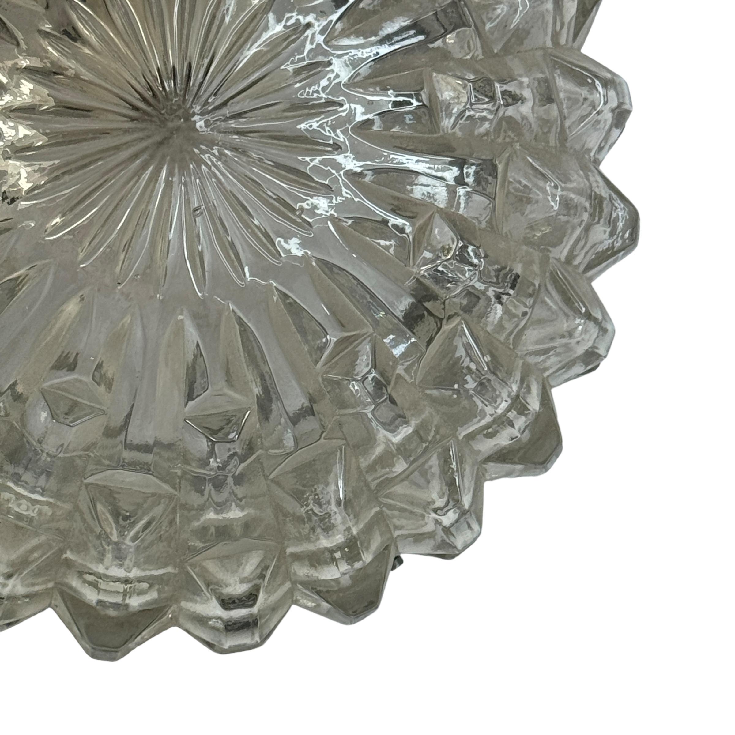 Mid-Century Modern Petite Ice Crystal Glass Flush Mount Vintage German, 1960s RZB Leuchten For Sale