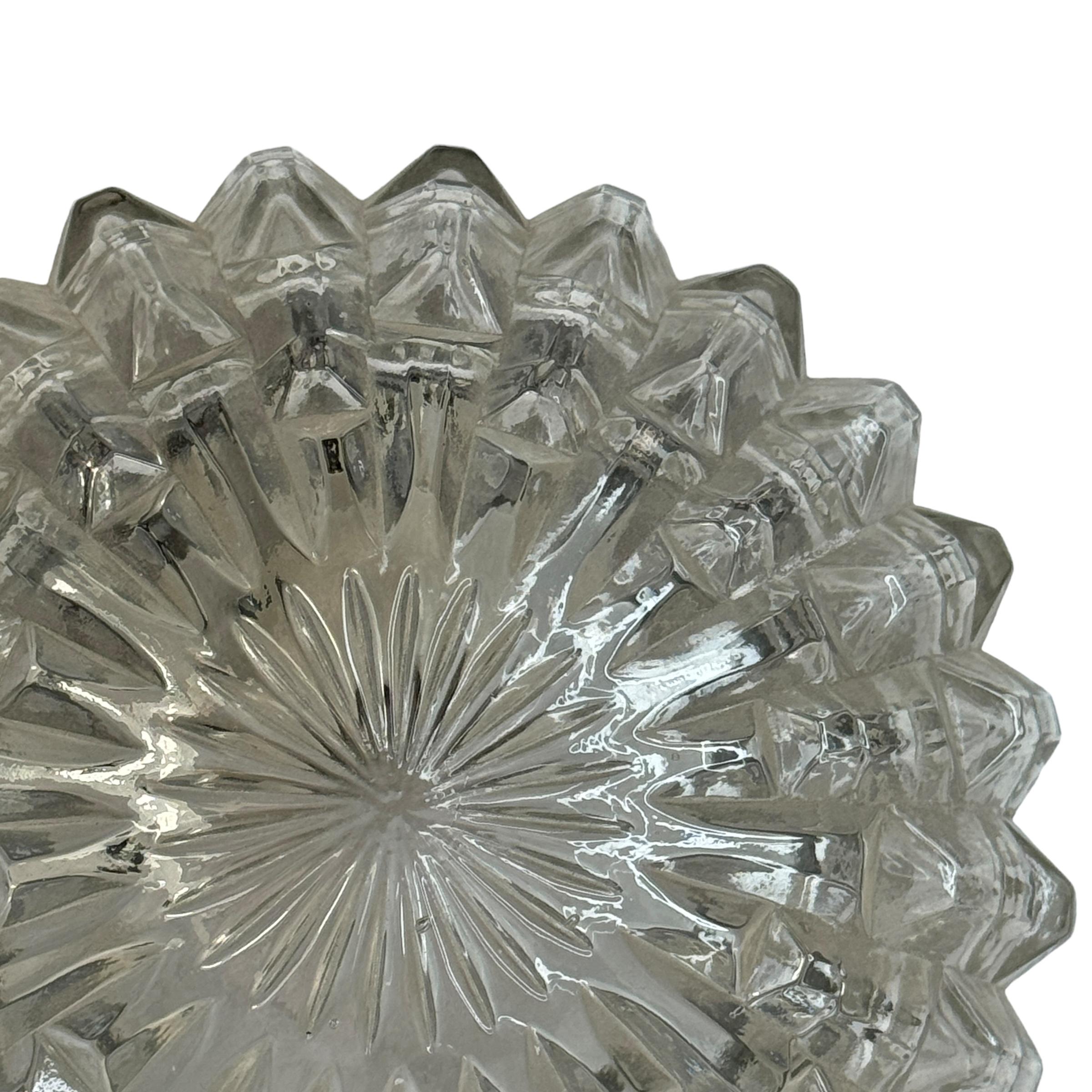 Petite Ice Crystal Glass Flush Mount Vintage German, 1960s RZB Leuchten In Good Condition For Sale In Nuernberg, DE