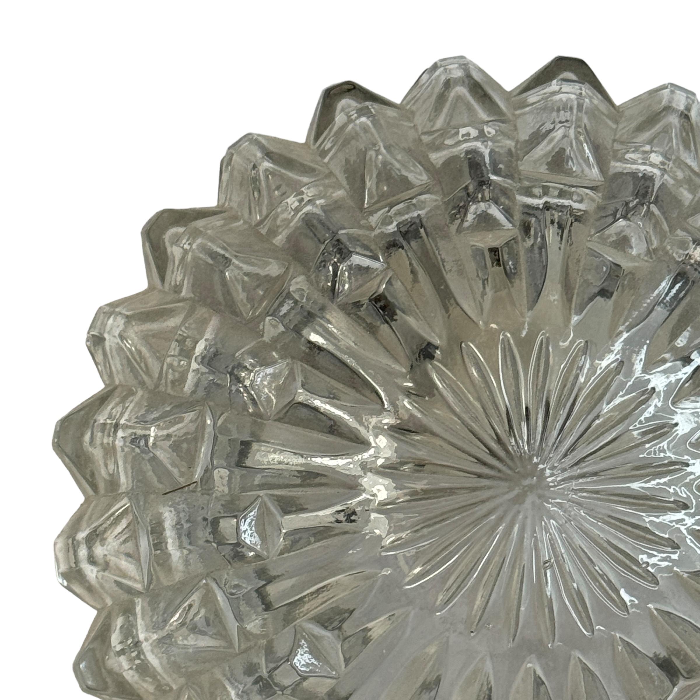 Mid-20th Century Petite Ice Crystal Glass Flush Mount Vintage German, 1960s RZB Leuchten For Sale