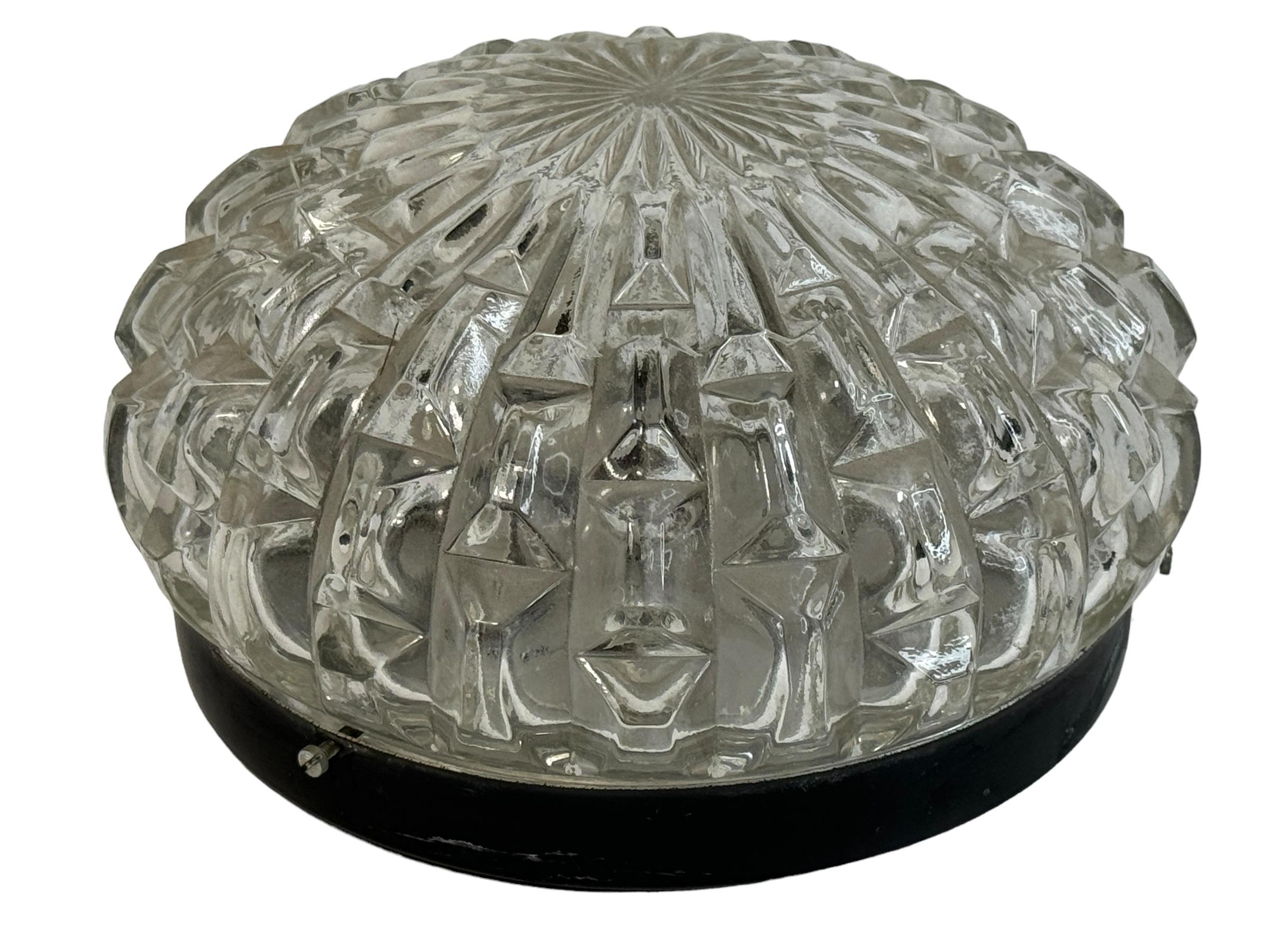 Petite Ice Crystal Glass Flush Mount Vintage German, 1960s RZB Leuchten For Sale 1