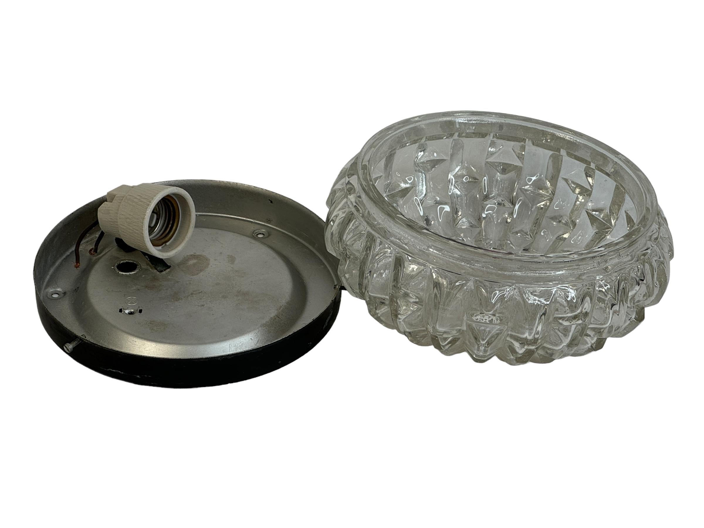 Petite Ice Crystal Glass Flush Mount Vintage German, 1960s RZB Leuchten For Sale 2