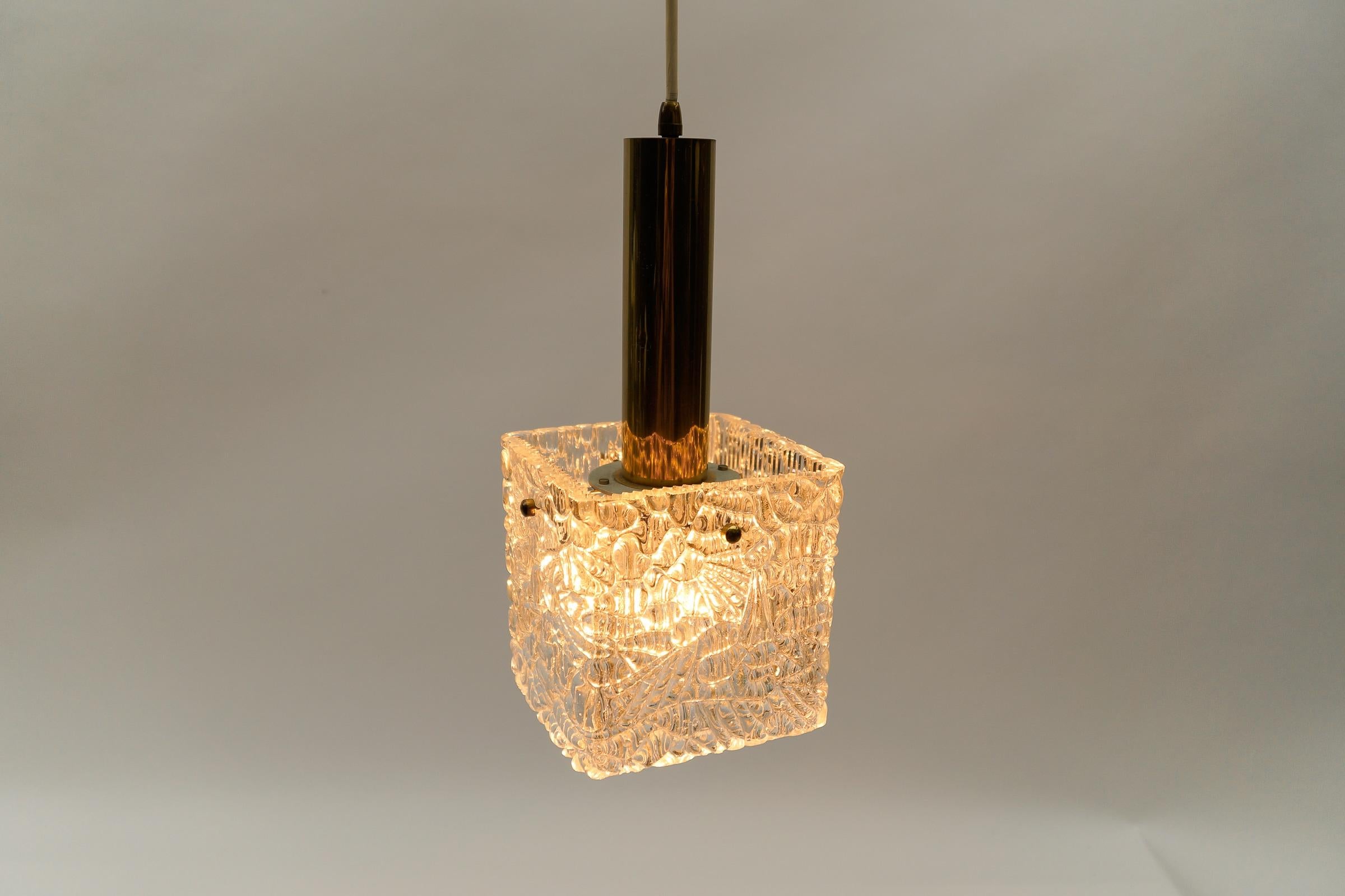 Brass Petite Ice Glass Ceiling Lamp by Kalmar Franken KG, Germany 1960s For Sale