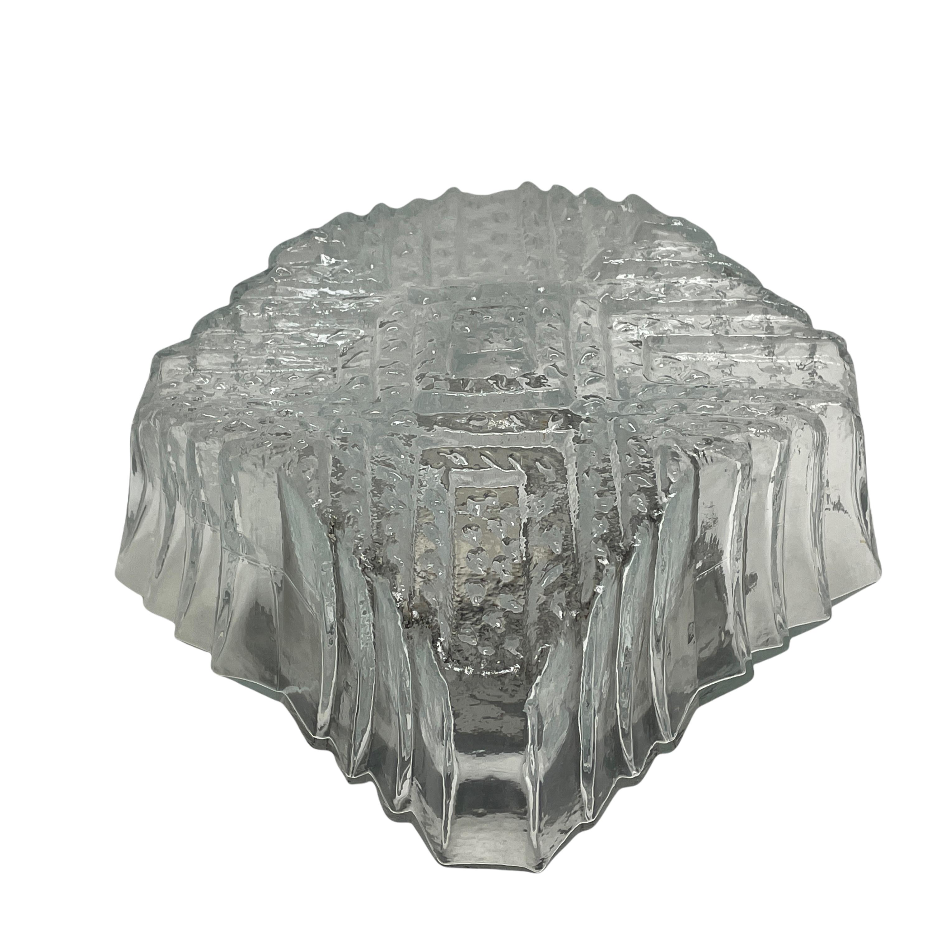 Mid-20th Century Petite Iceberg Glass Flush Mount Vintage German, 1960s For Sale