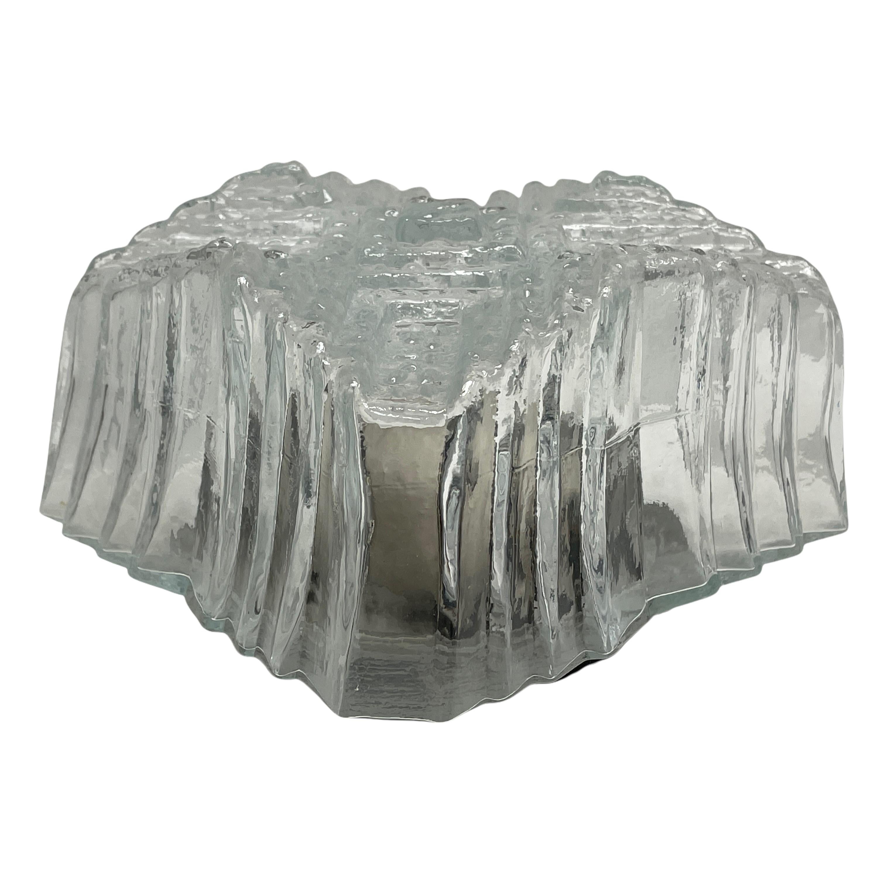 Metal Petite Iceberg Glass Flush Mount Vintage German, 1960s For Sale