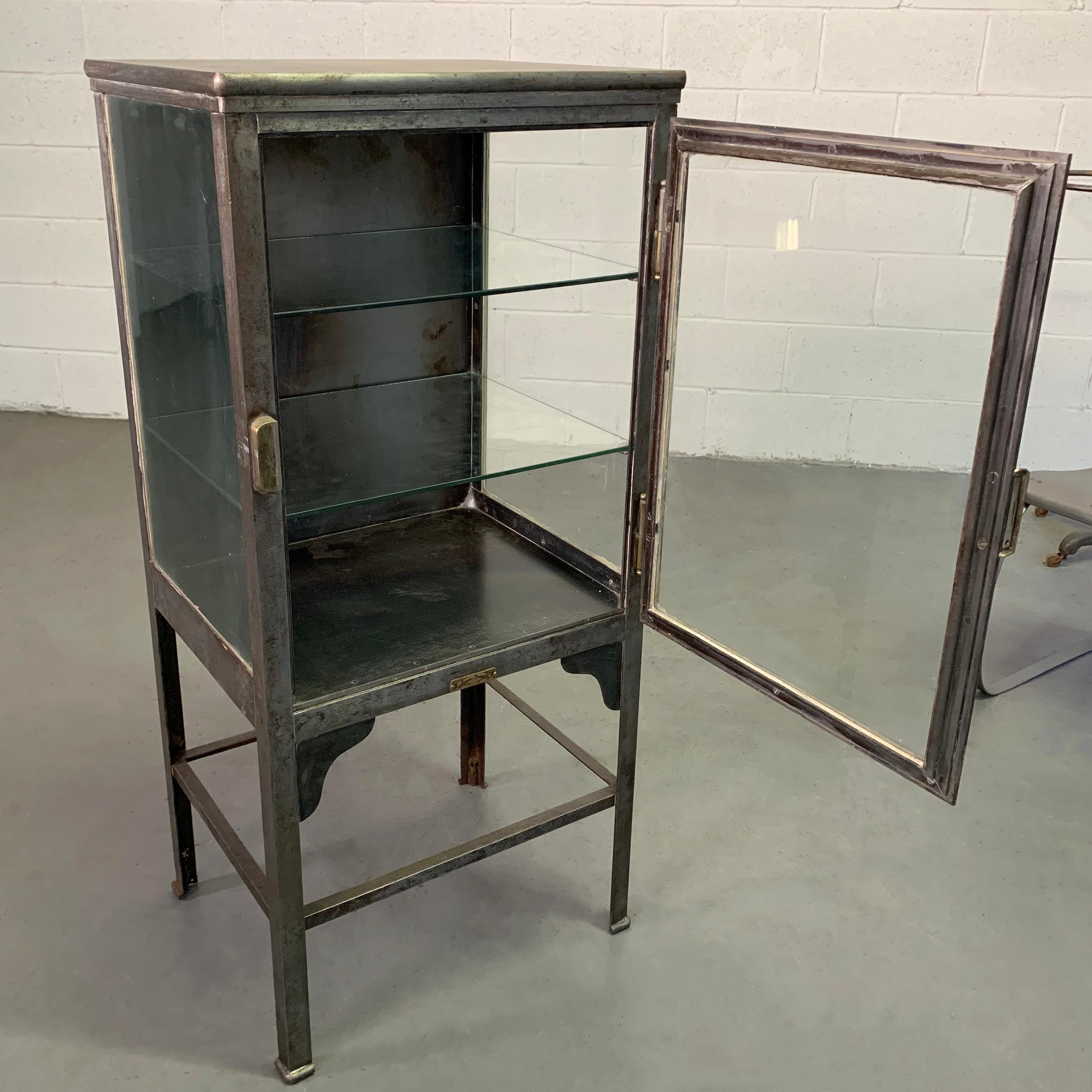 Glass Petite Industrial Brushed Steel Apothecary Cabinet Display Case