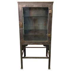 Petite Industrial Brushed Steel Apothecary Cabinet Display Case