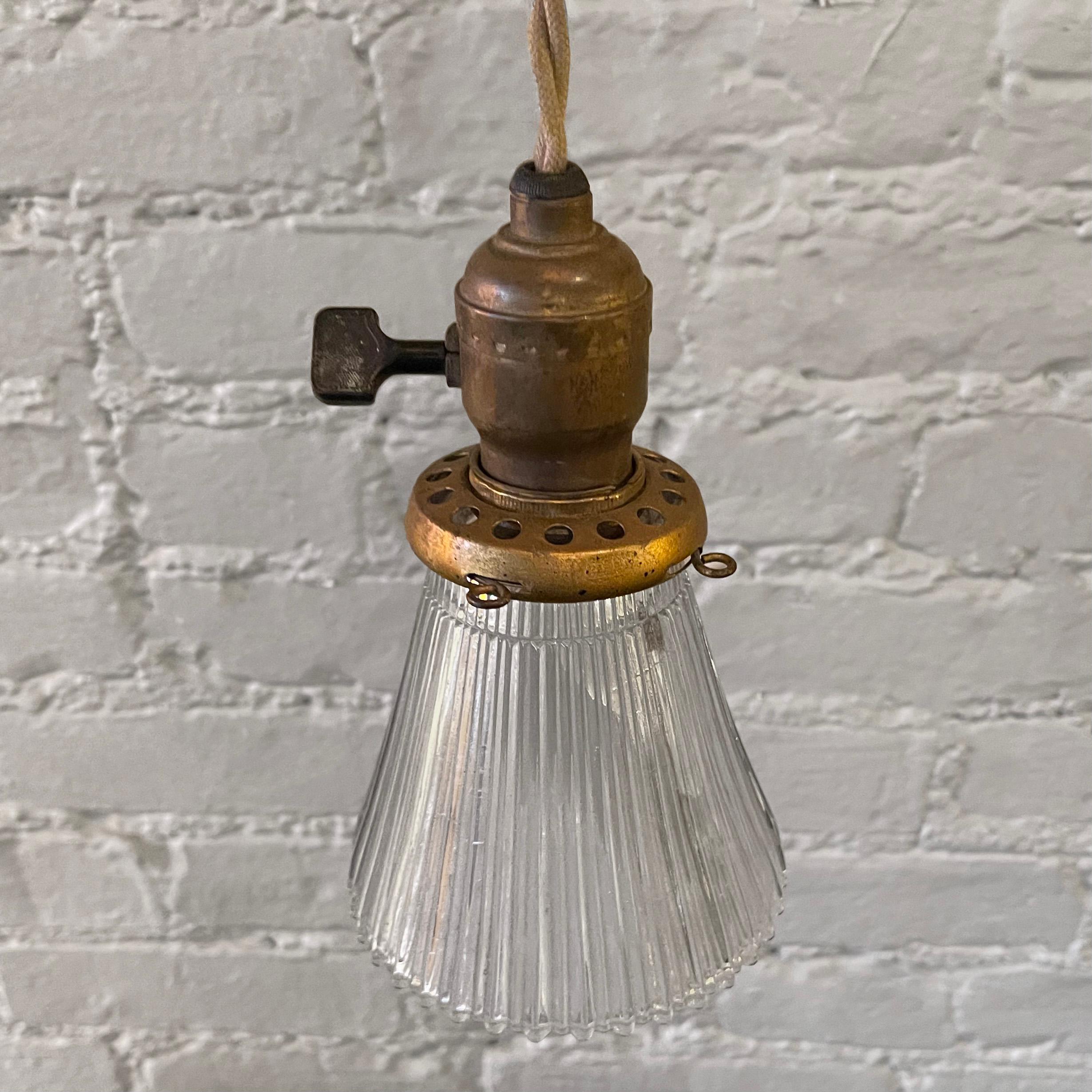 Petite Industrial Cut Glass Pendant Light In Good Condition In Brooklyn, NY