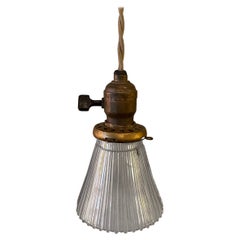 Vintage Petite Industrial Cut Glass Pendant Light
