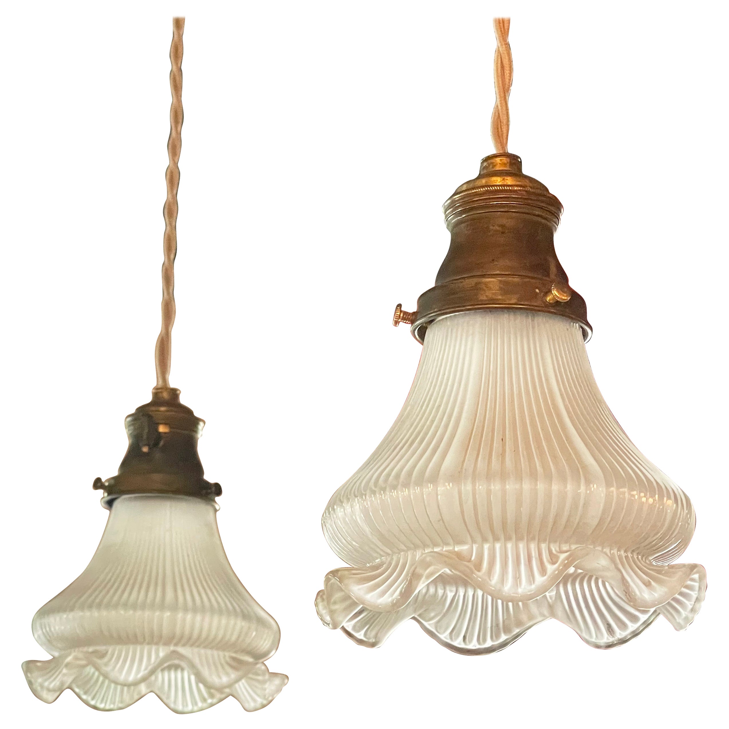 Petite Industrial Ruffled Ribbed Frosted Glass Pendant Lights