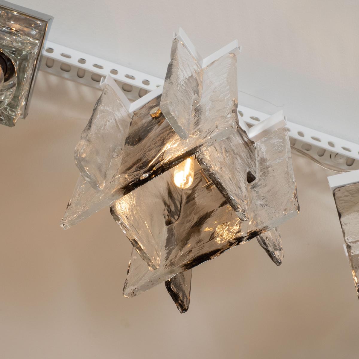 Italian Petite Intersecting Smoky and White Glass Flush Mount For Sale