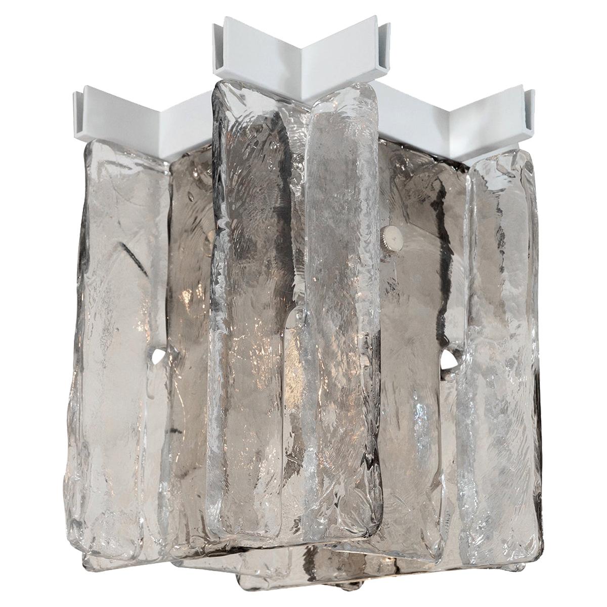 Petite Intersecting Smoky and White Glass Flush Mount For Sale