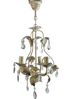Petite Iron Three Light White Toleware Open Basket Ceiling Light, Italy 1960s