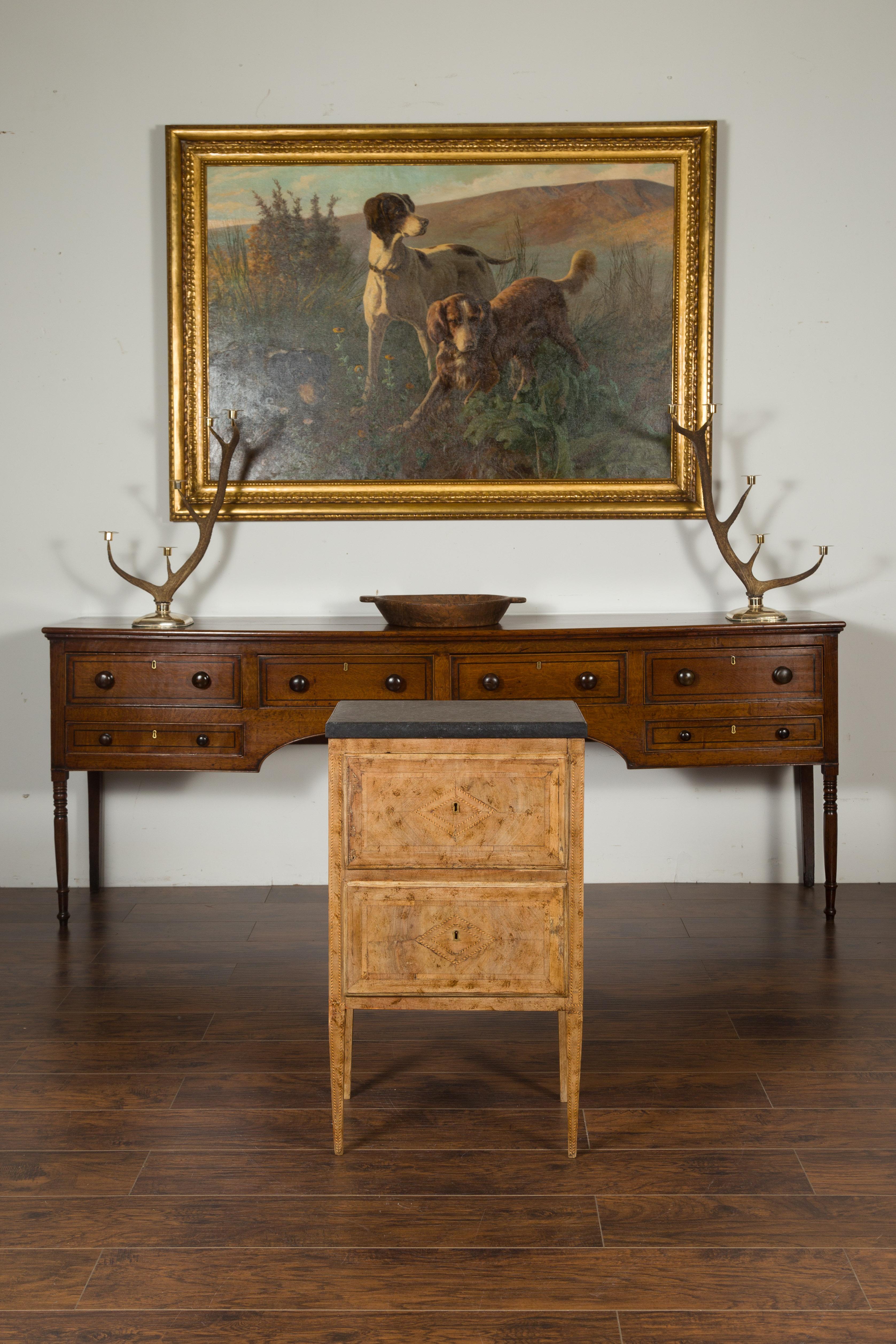 Petite Italian 1800s Neoclassical Period Bleached Burl Wood and Marble Commode In Good Condition In Atlanta, GA