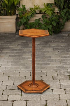 Petite Italian 1880s Guéridon Table with Radiating Veneer and Hexagonal Top