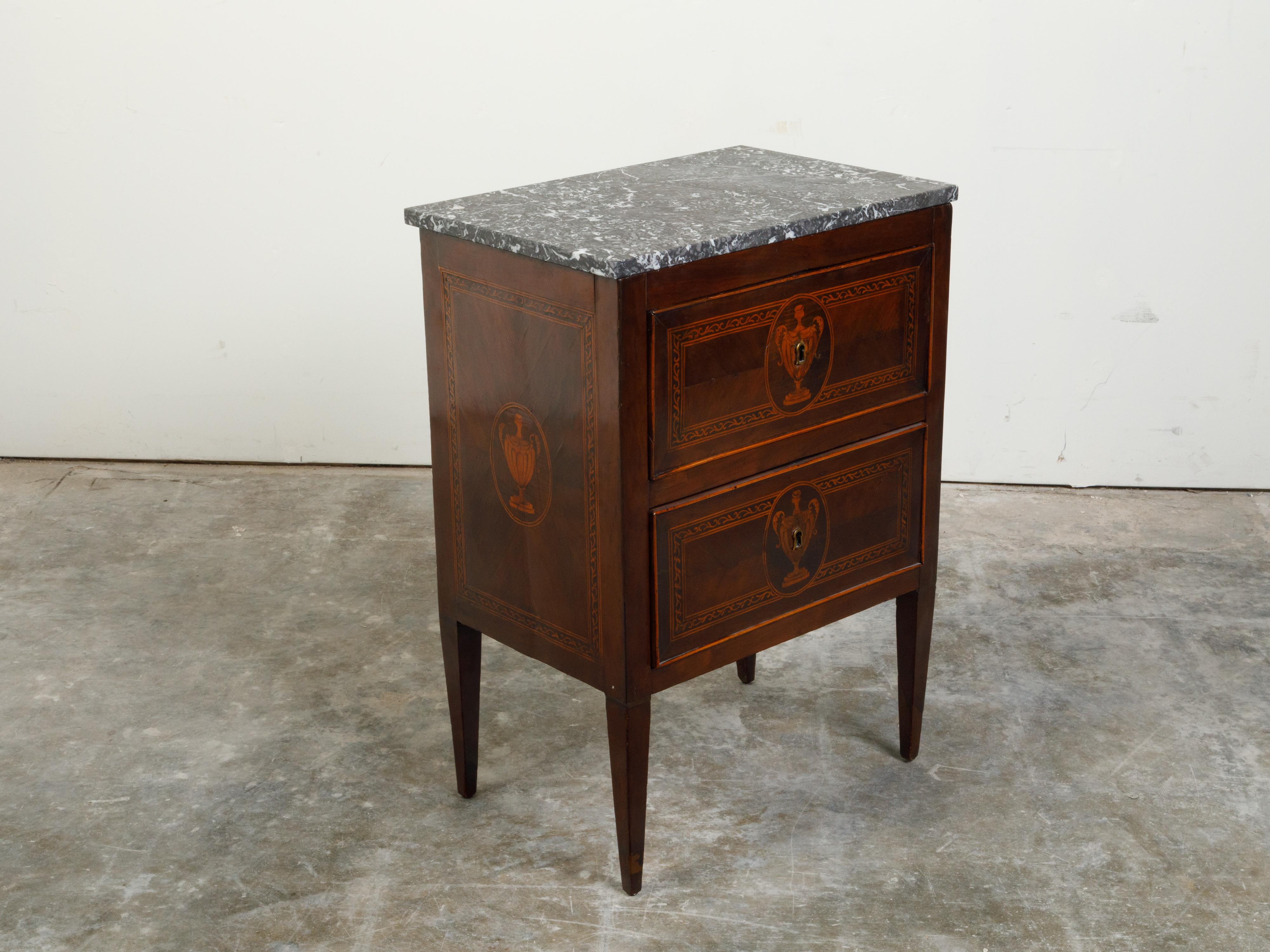 Petite Italian 18th Century Neoclassical Commode with Marble Top and Marquetry For Sale 6