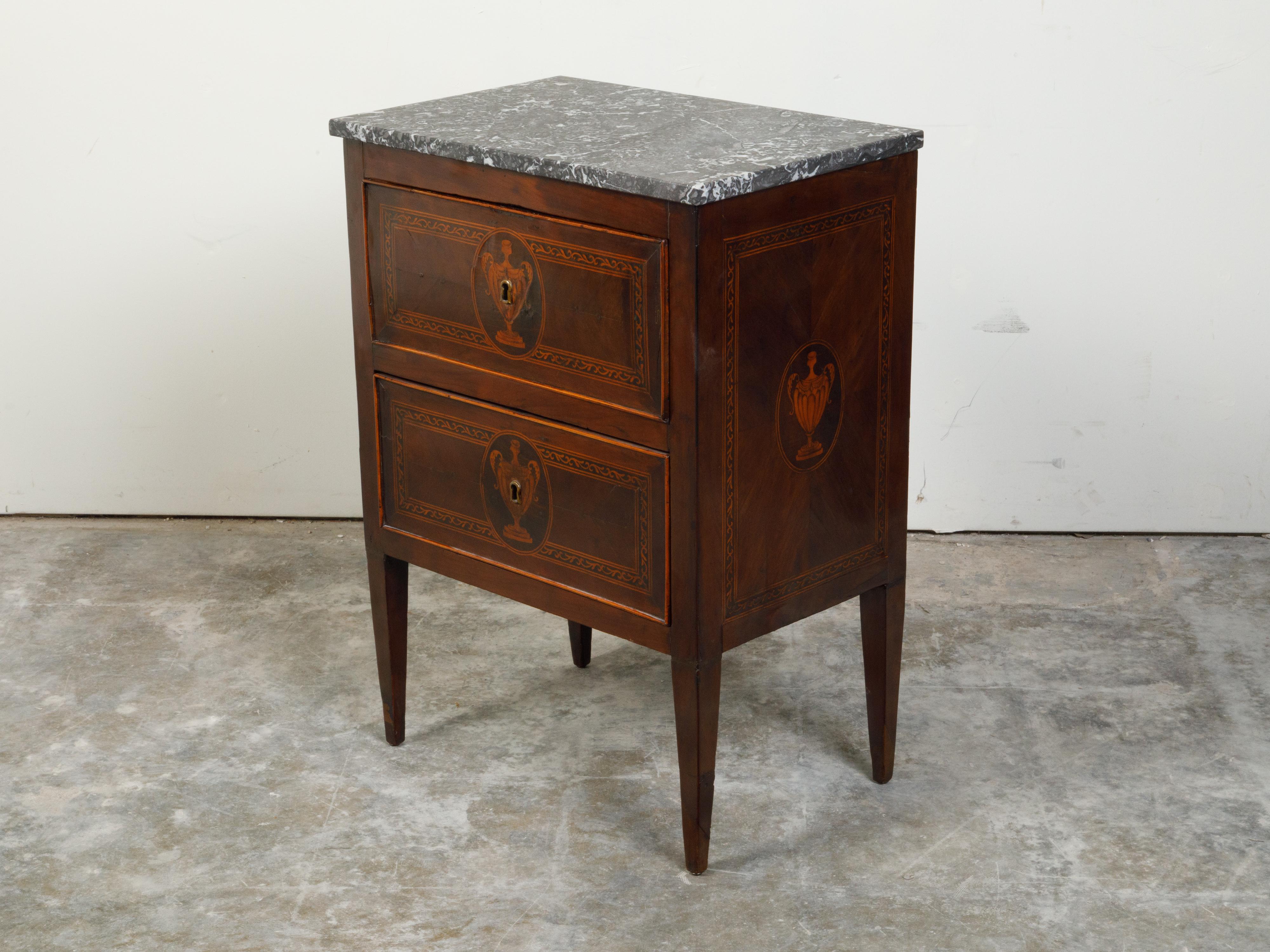 Petite Italian 18th Century Neoclassical Commode with Marble Top and Marquetry In Good Condition For Sale In Atlanta, GA