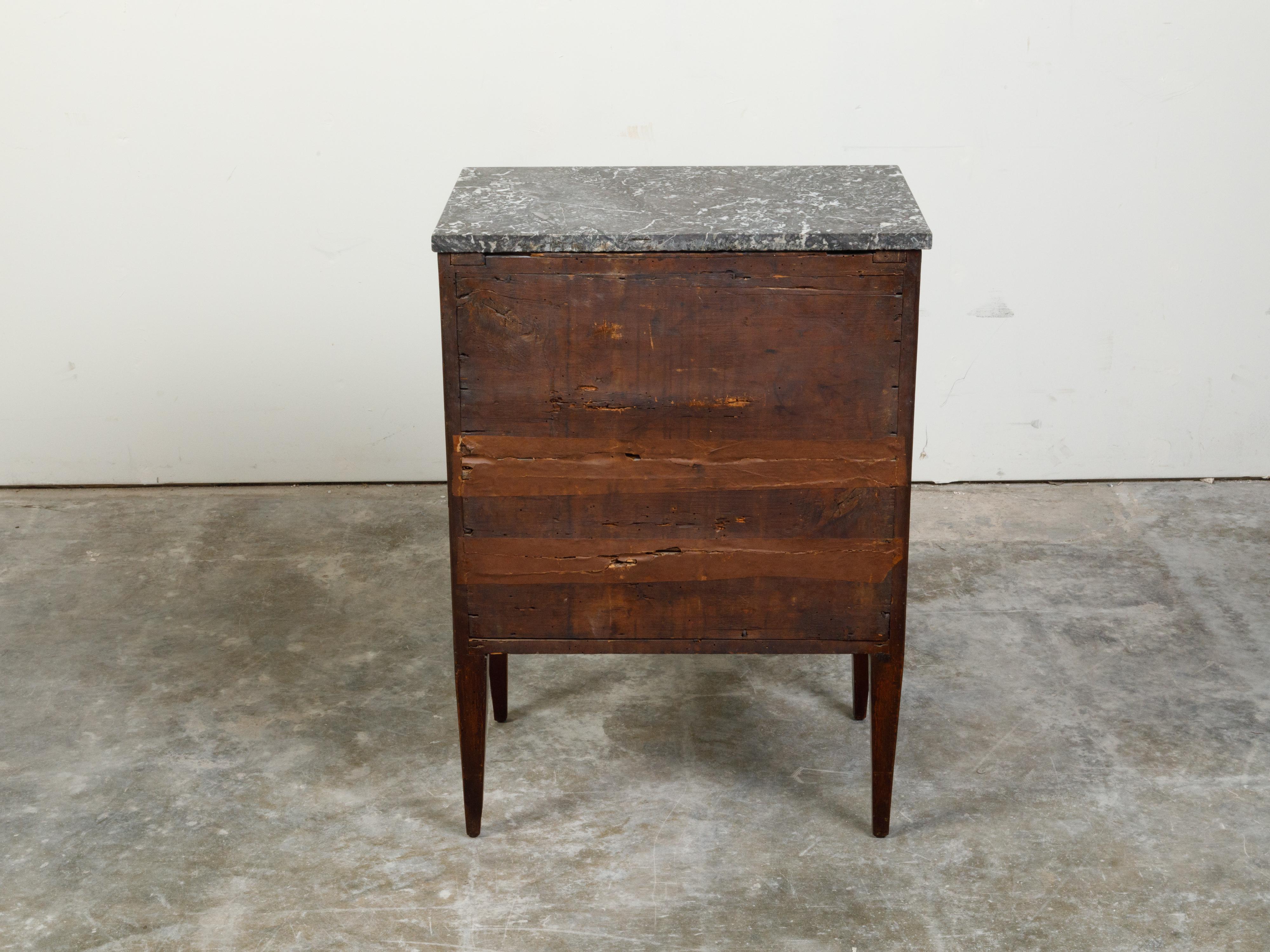 Petite Italian 18th Century Neoclassical Commode with Marble Top and Marquetry For Sale 3