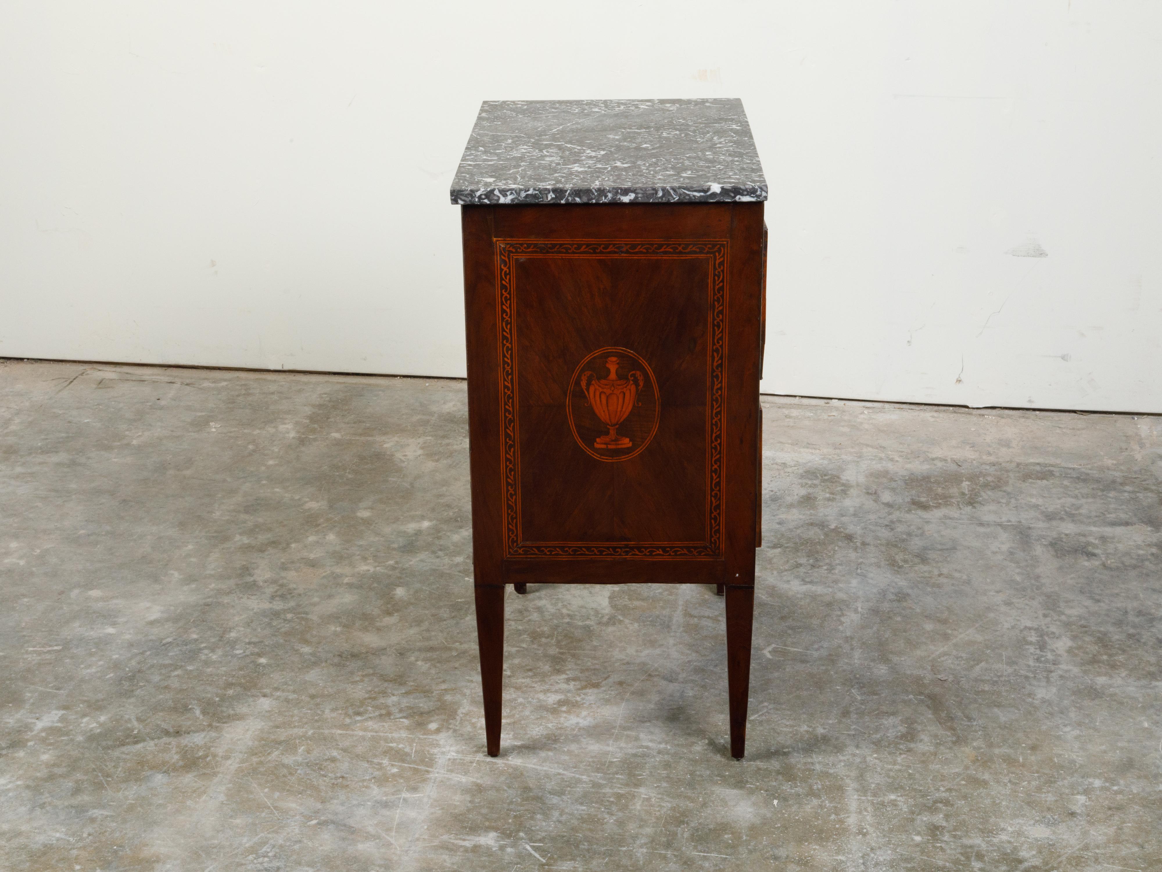 Petite Italian 18th Century Neoclassical Commode with Marble Top and Marquetry For Sale 4