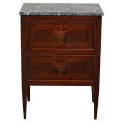 Petite commode italienne néoclassique du 18ème siècle avec plateau en marbre et marqueterie