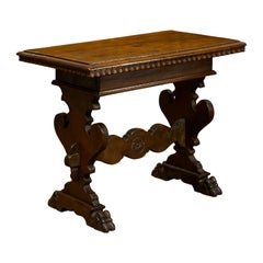 Antique Petite Italian 19th Century Baroque Style Carved Walnut Table with Single Drawer