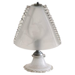 Petite Italian Art Deco Etched Murano Glass Lamp, 1940s