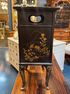 Petite Italian Black Cabinet with Hand Painted Chinoiserie Design