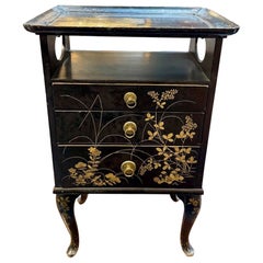 Petite Italian Black Cabinet with Hand Painted Chinoiserie Design