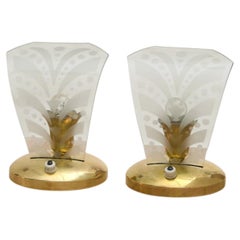 Petite Italian Brass + Murano Glass Table Lamp, 1950s - 2 Available
