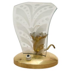 Petite Italian Brass + Murano Glass Table Lamp, 1950s - 2 Available