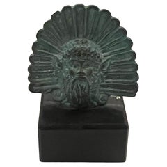 Petite Italian Bronze & Slate Etruscan Statue Sculpture
