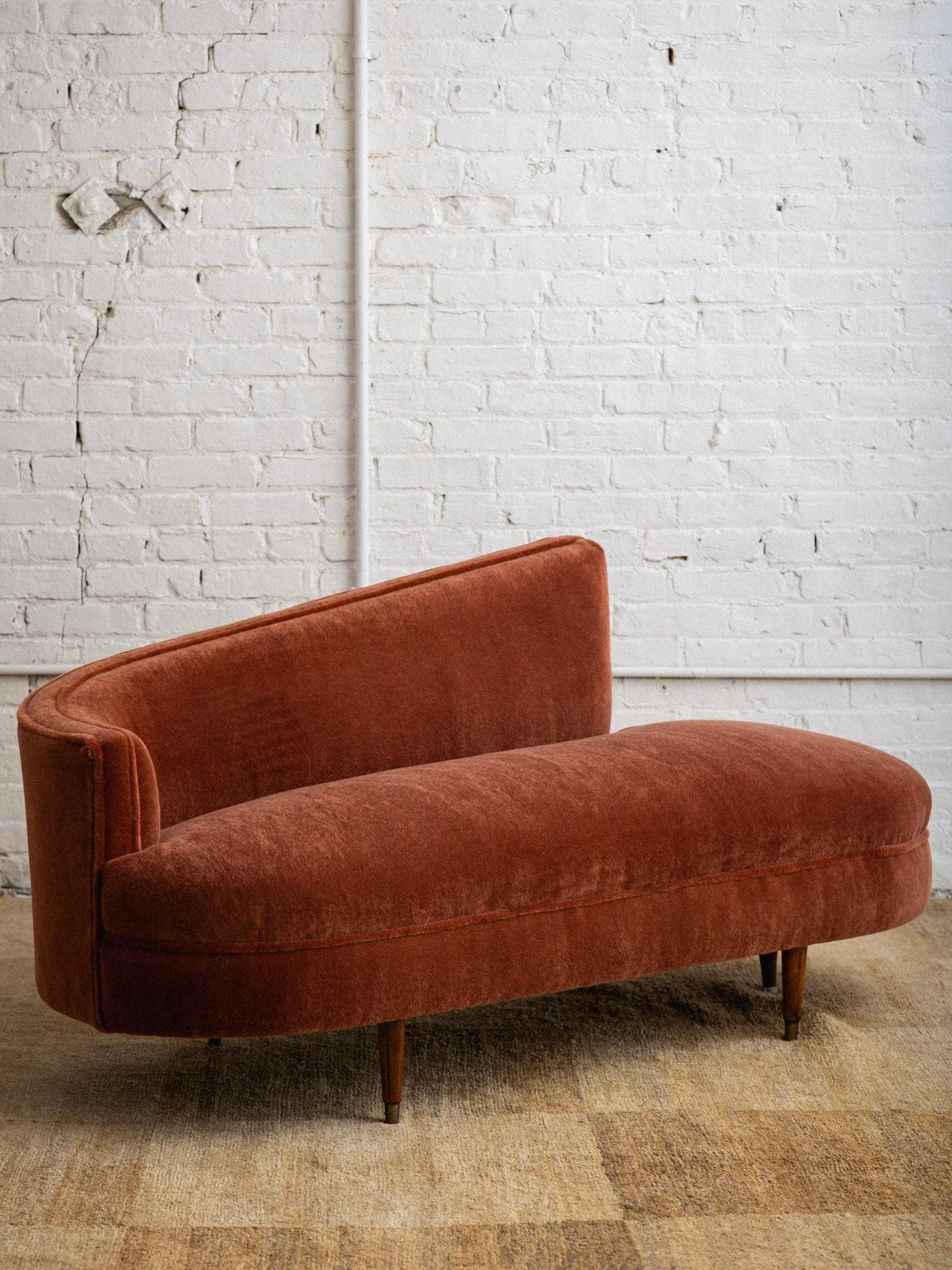 Petite Italian Chaise Lounge in Rust Mohair 4