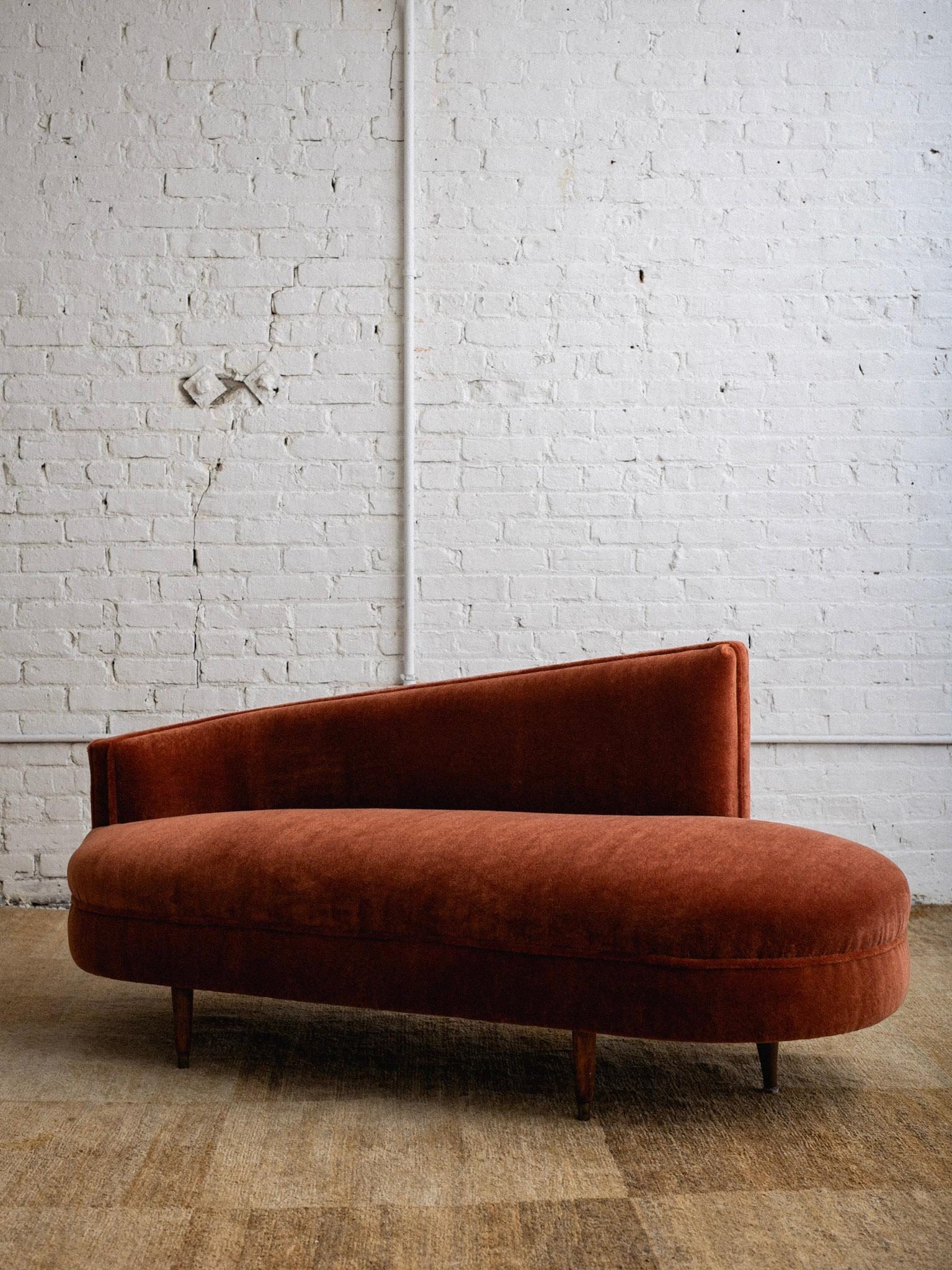 Mid-Century Modern Petite Italian Chaise Lounge in Rust Mohair