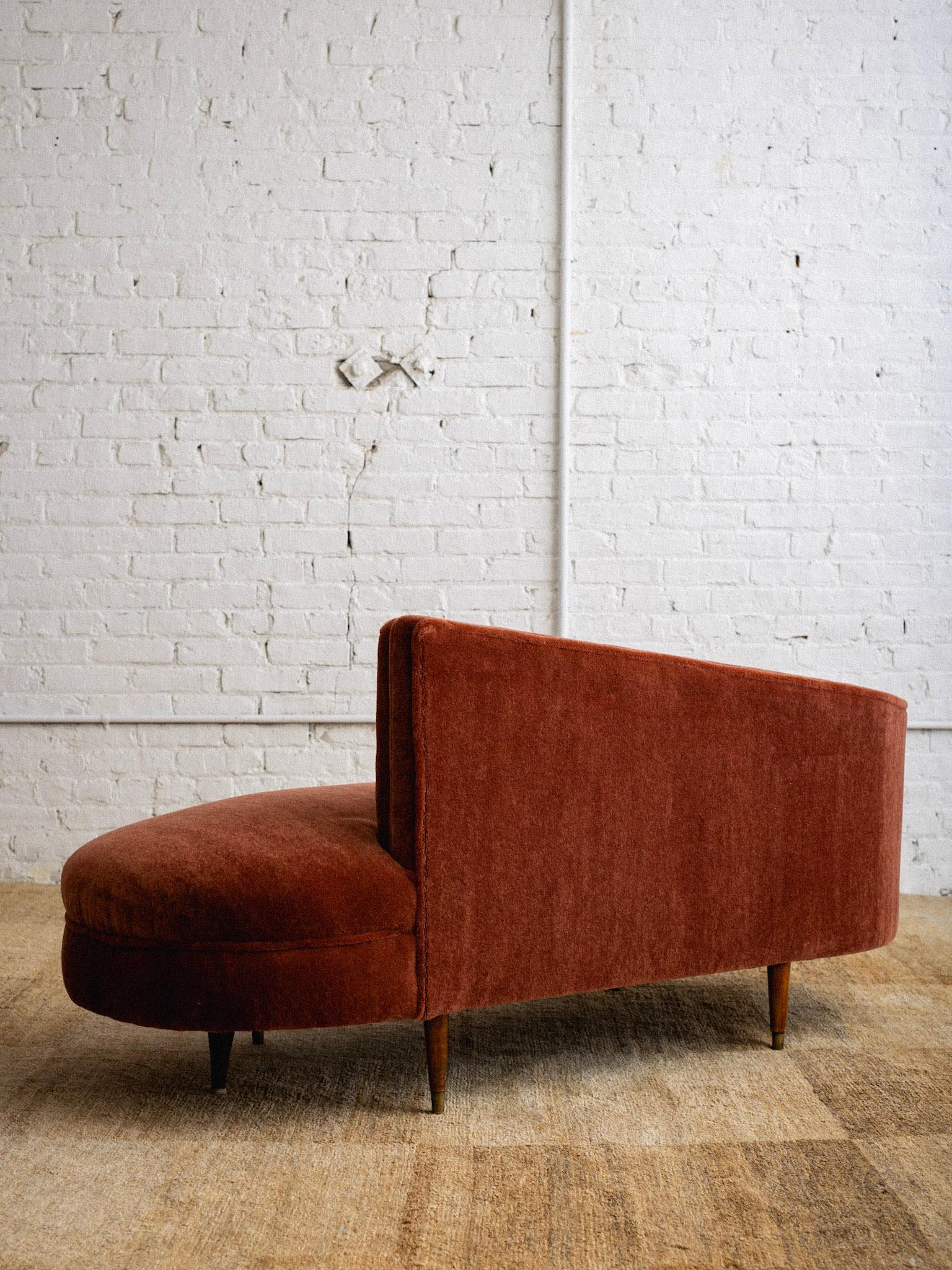 20th Century Petite Italian Chaise Lounge in Rust Mohair