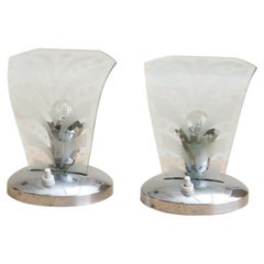 Petite Italian Chrome + Murano Glass Table Lamp, 1950s - 2 Available