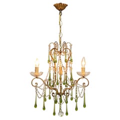 Petite Italian Crystal and Green Glass Chandelier, 1950's-1960's