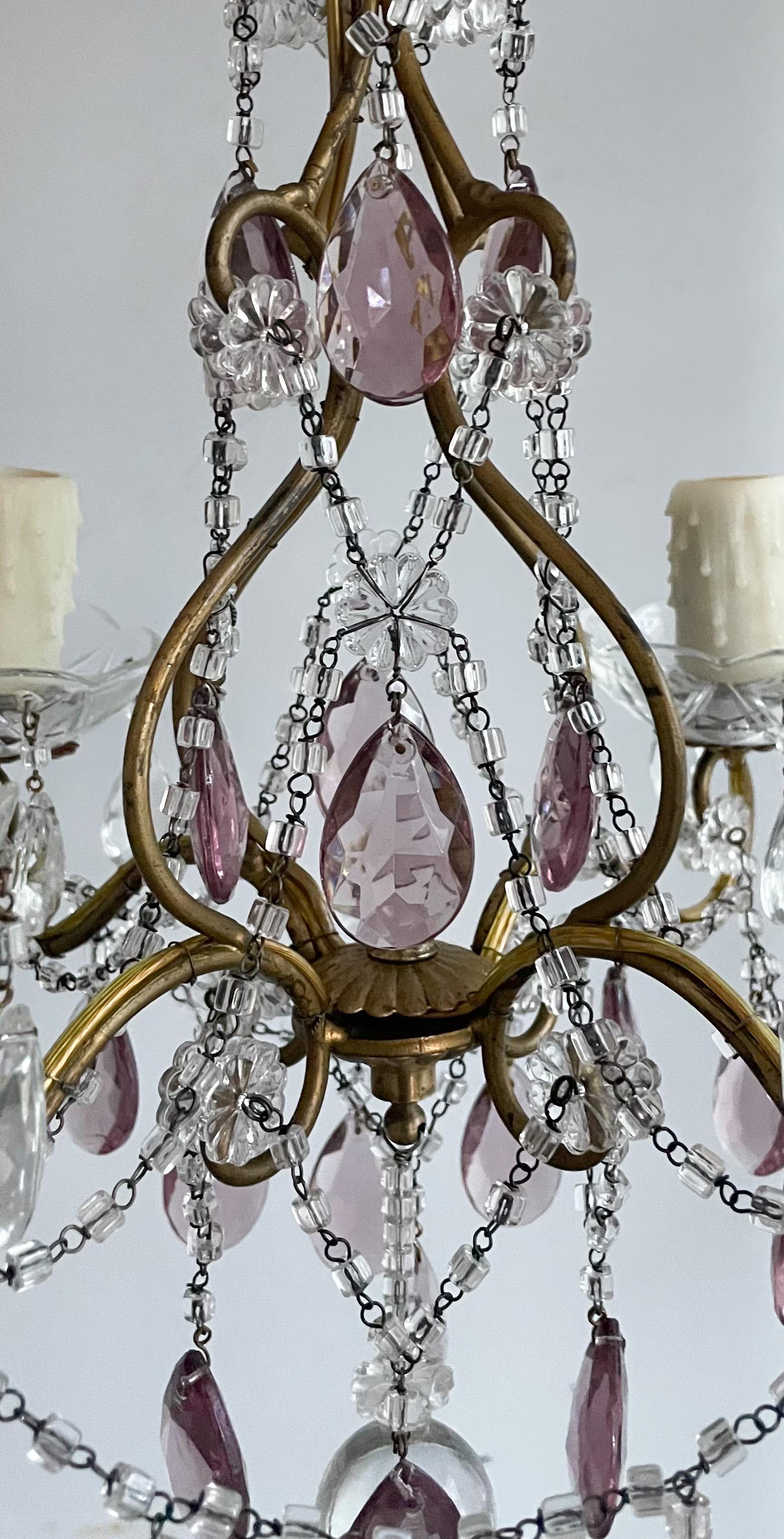 Petite Italian Crystal Beaded Chandelier  In Good Condition For Sale In Los Angeles, CA