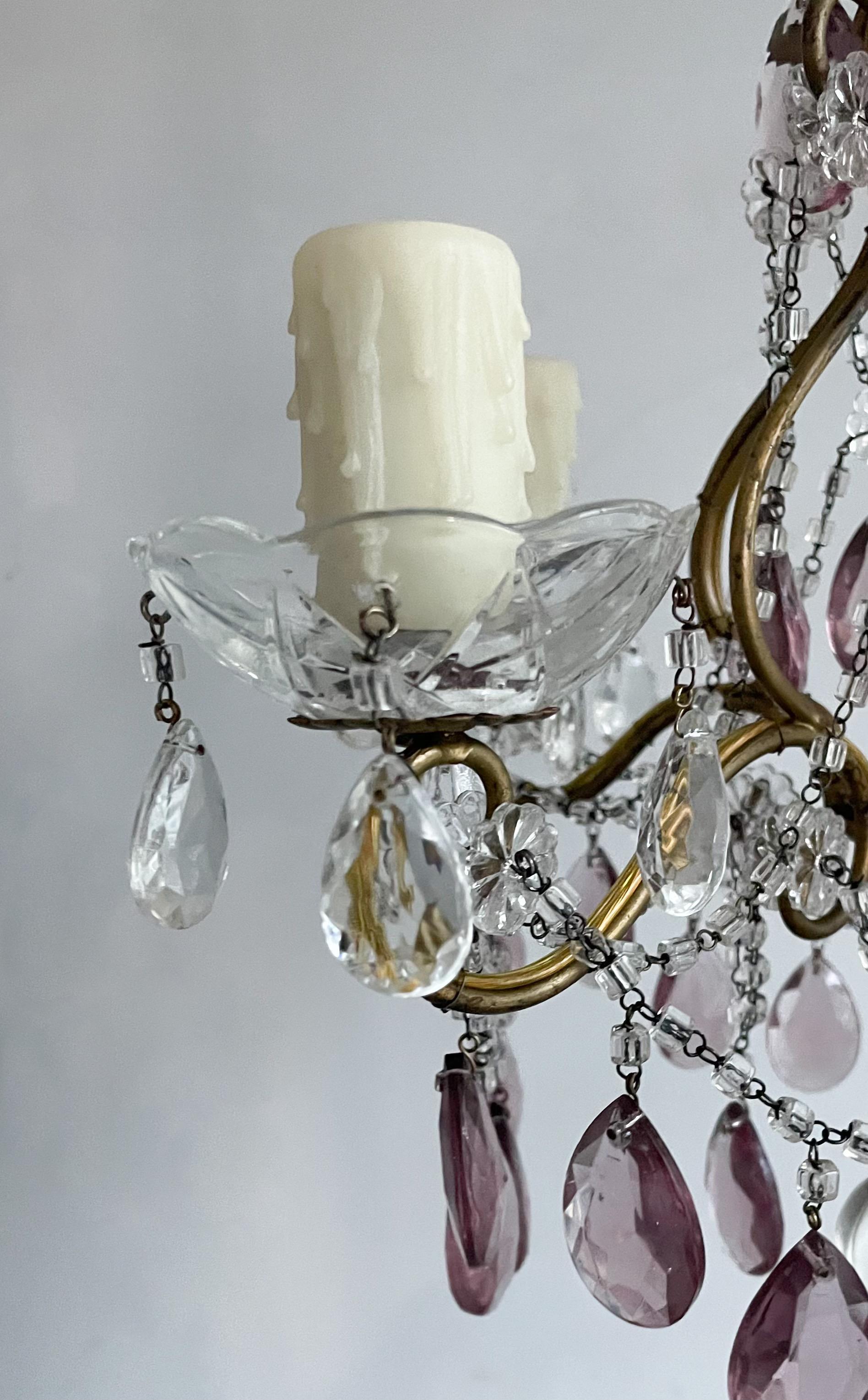 Mid-20th Century Petite Italian Crystal Beaded Chandelier  For Sale